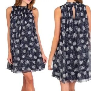 Joie Mini Swing Dress Womens M Black Baltic Print High Ruffle Neck Chiffon New